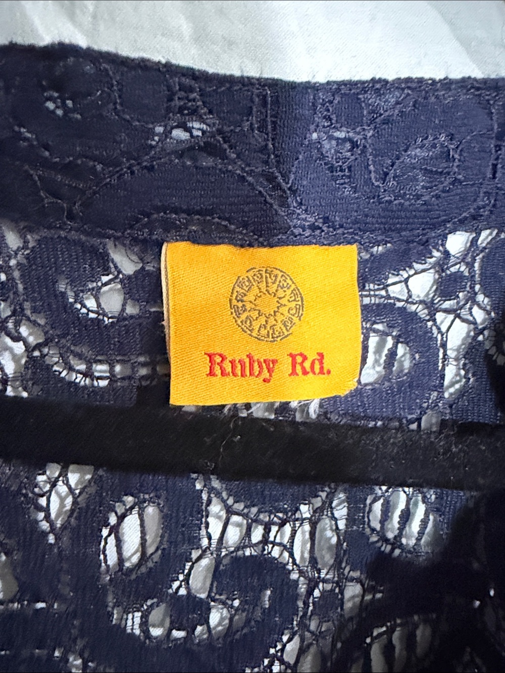 Ruby Rd. Navy Crochet Button-Front Blouse - Picture 2 of 7